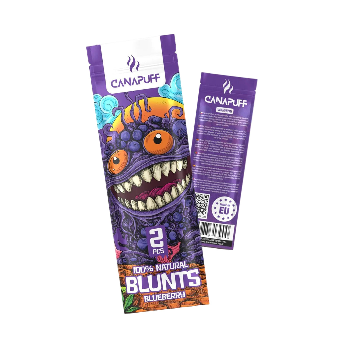 Canapuff Blunt Wrap Rolls Blueberry, confezione da 2 wraps di canapa naturale