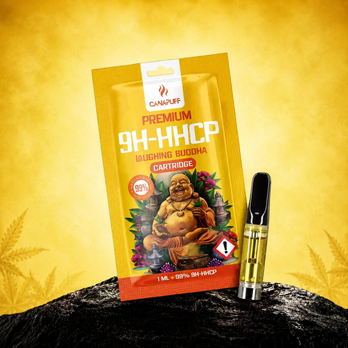 Cartuccia Canapuff 9H-HHCP Laughing Buddha, 1 ml, concentrazione 99% con confezione e vape pen