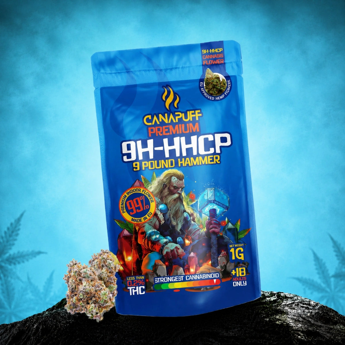 Canapuff 9H-HHCP Flowers 9 Pound Hammer 99%, bustina da 1g