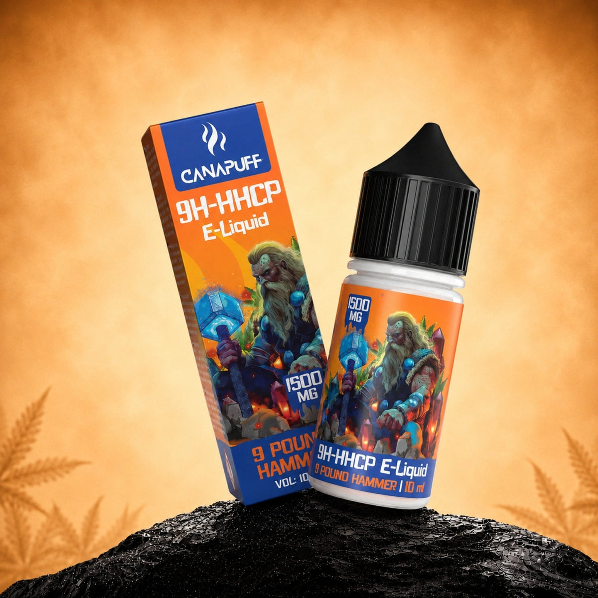Canapuff 9H-HHCP E-Liquid 9 Pound Hammer 1.500mg, flacone da 10ml e scatola