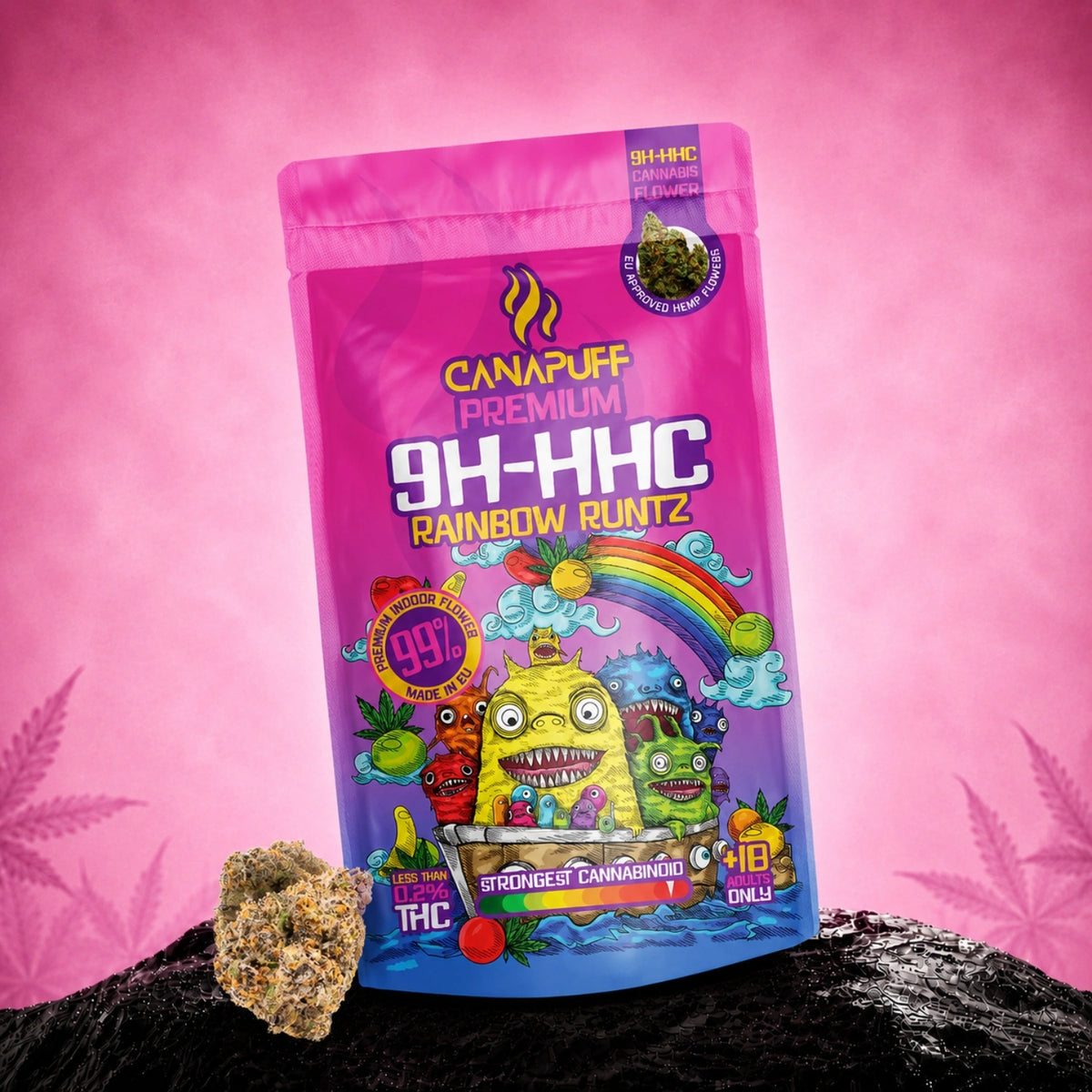 Bustina di fiori Canapuff 9H-HHC Rainbow Runtz, concentrazione 99%