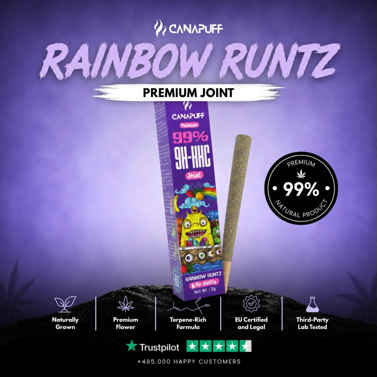 9H-HHC Joint Rainbow Runtz 99% – joint pre-rollato, foto 2