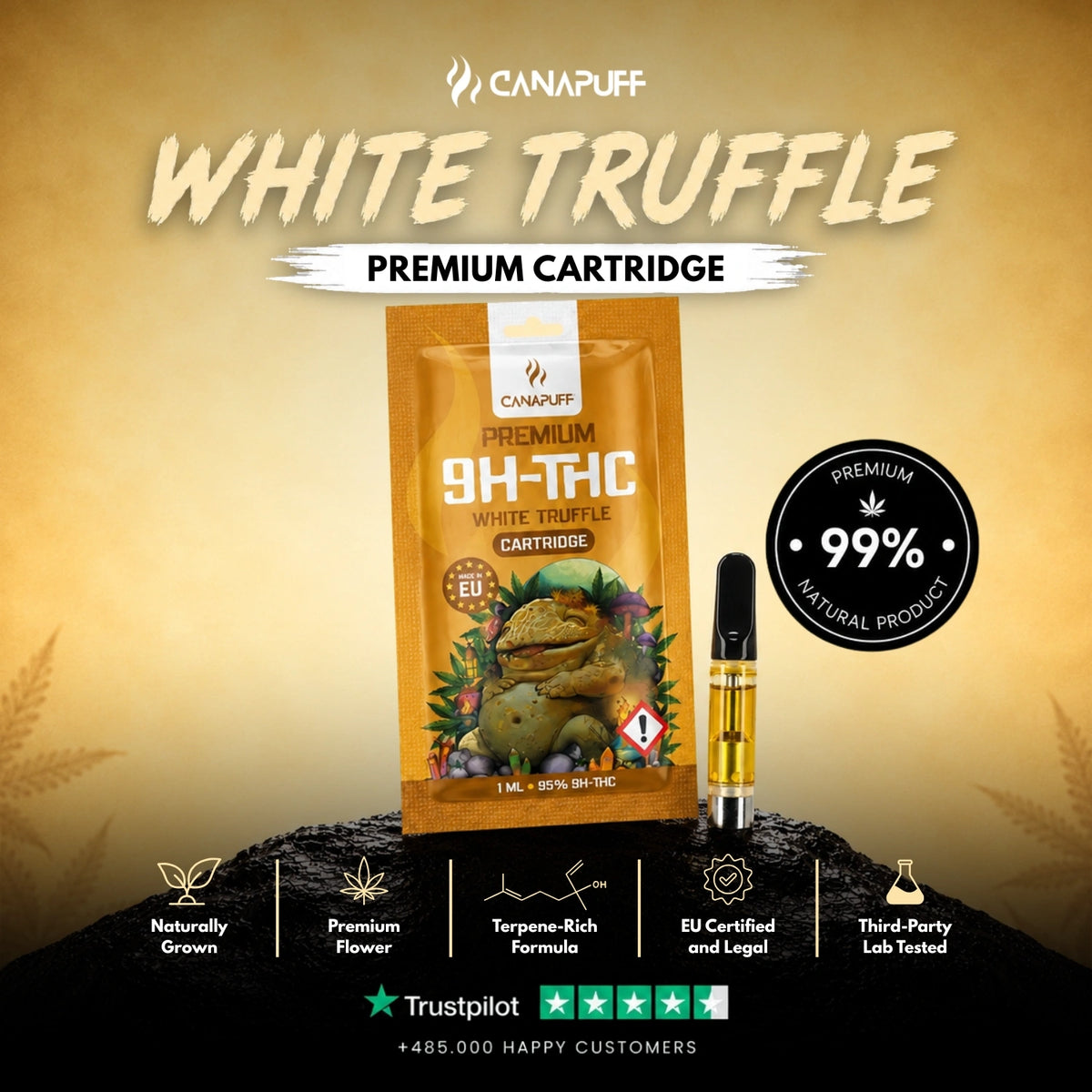 9H-THC Cartridge White Truffle 95% – cartuccia per vape, foto 2