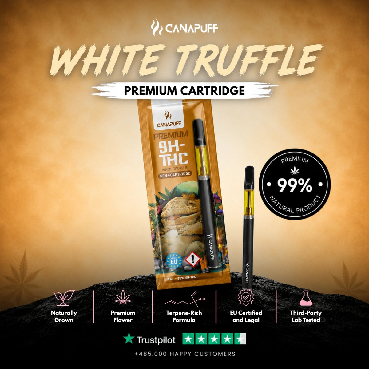 9H-THC Pen+Cartridge White Truffle 95% – vape pen con cartuccia, foto 2