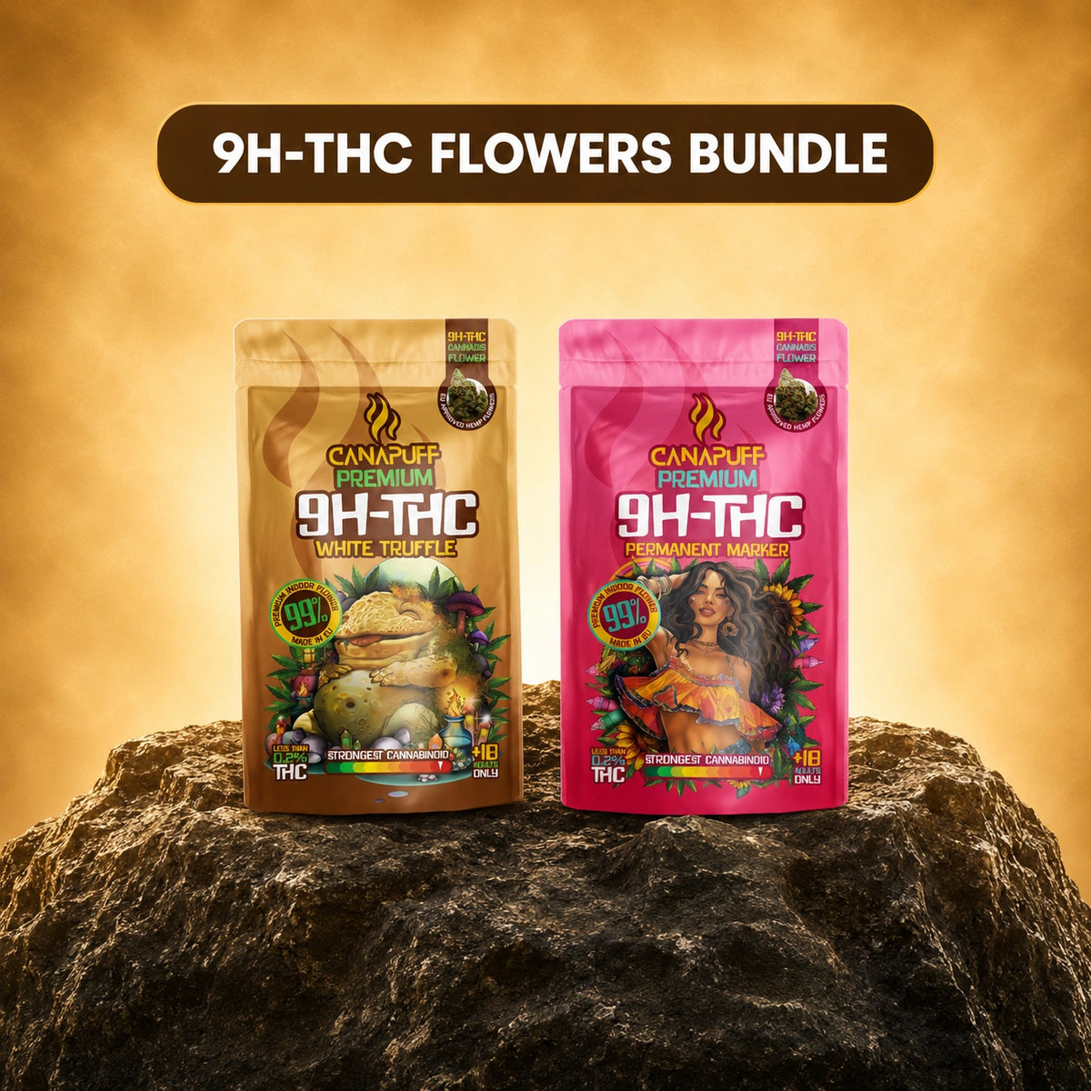 Canapuff 9H-THC Flowers Bundle, White Truffle e Permanent Marker, confezione 2x1g