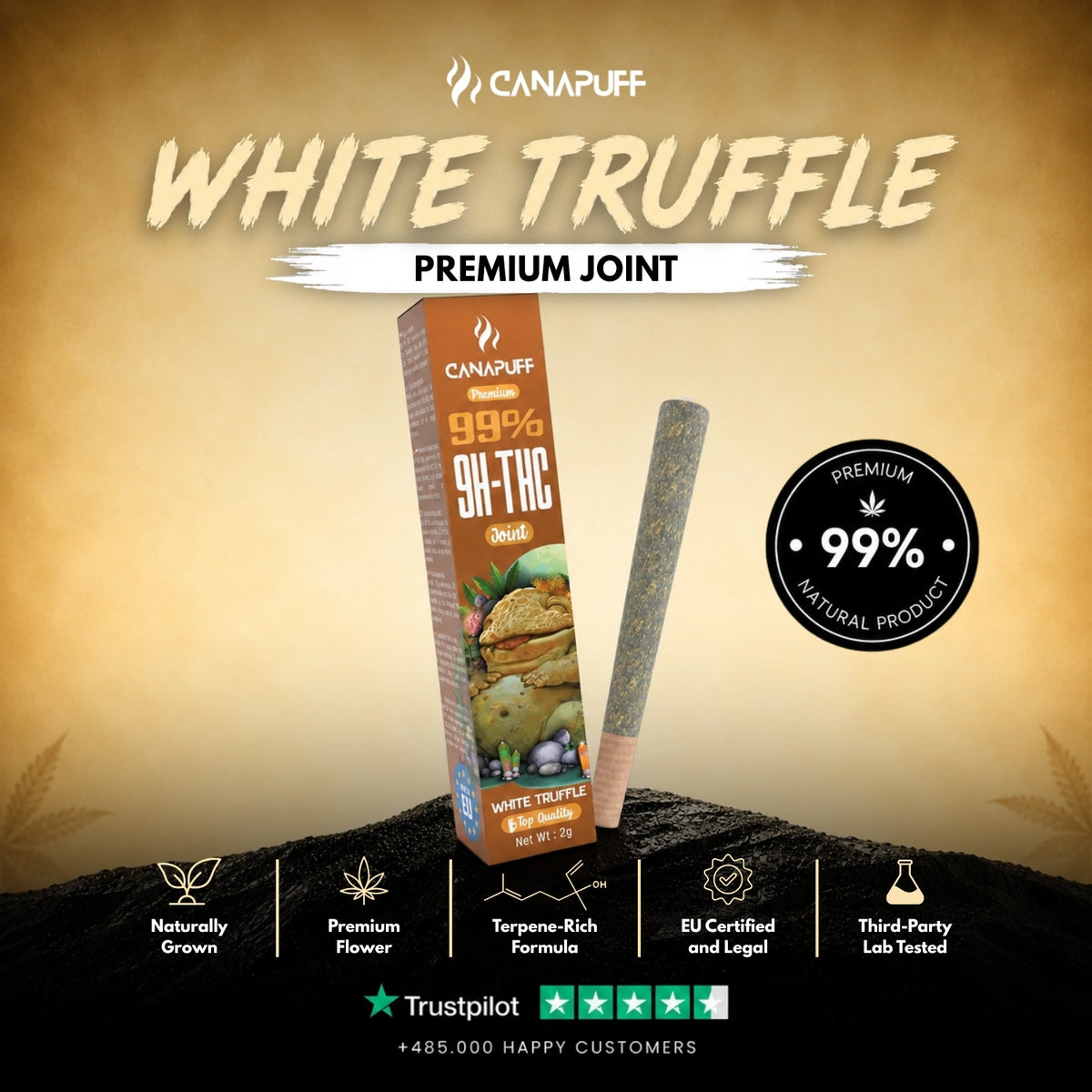 9H-THC Joint White Truffle 99% – joint pre-rollato, foto 2