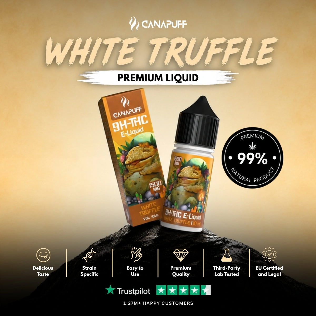 9H-THC Liquid White Truffle 1.500mg – flacone di liquid, foto 2