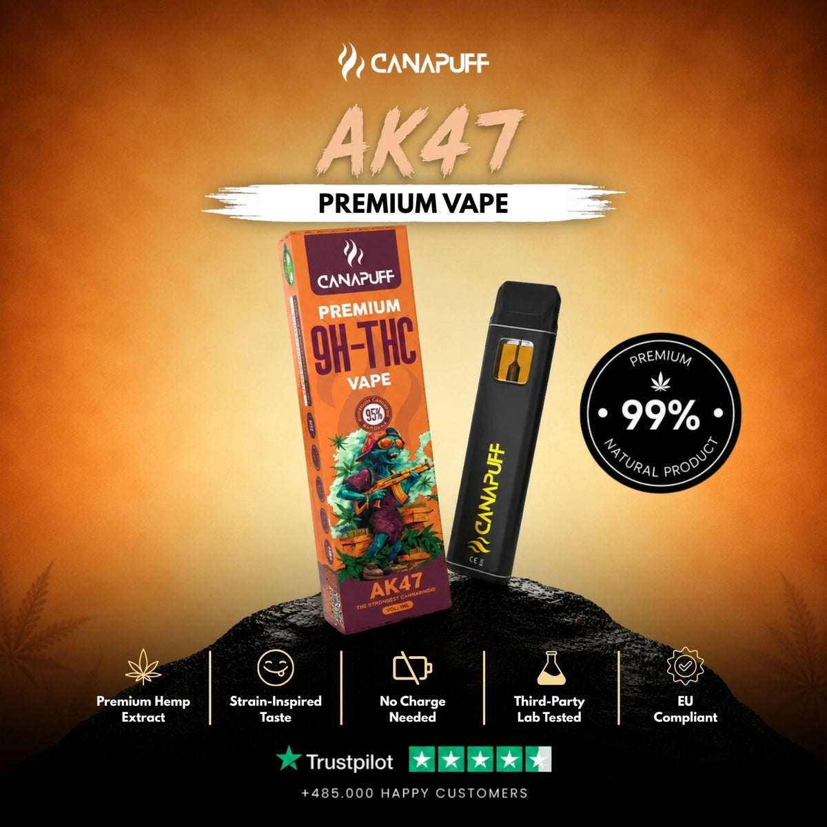 9H-THC Vape AK47 95% 1ml – vape pen usa e getta, foto 2