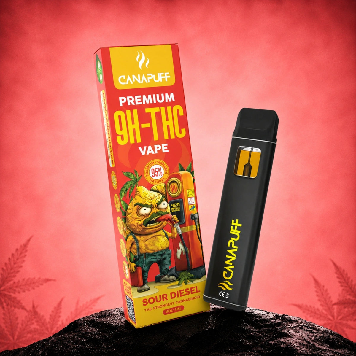 Canapuff 9H-THC Vape Sour Diesel 95%, pen usa e getta da 1ml
