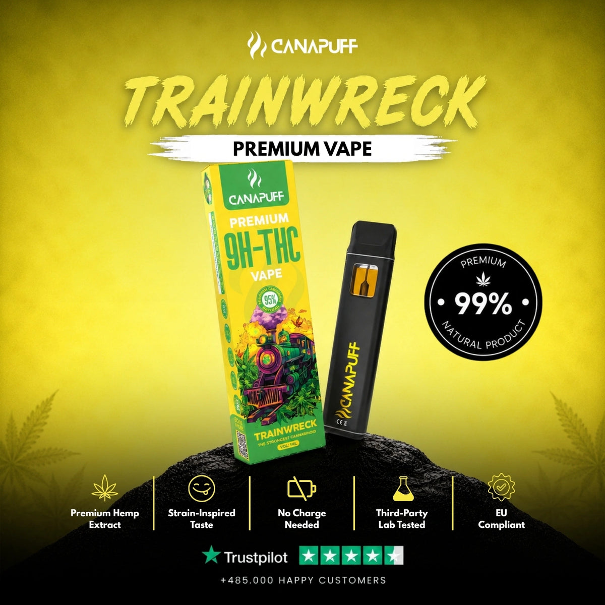 9H-THC Vape Trainwreck 95% 1ml – vape pen usa e getta, foto 2