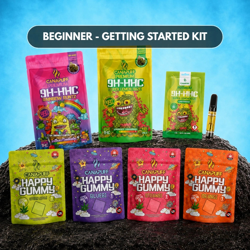Canapuff Beginner Getting Started Kit con gummies, hard candy e cartuccia vape