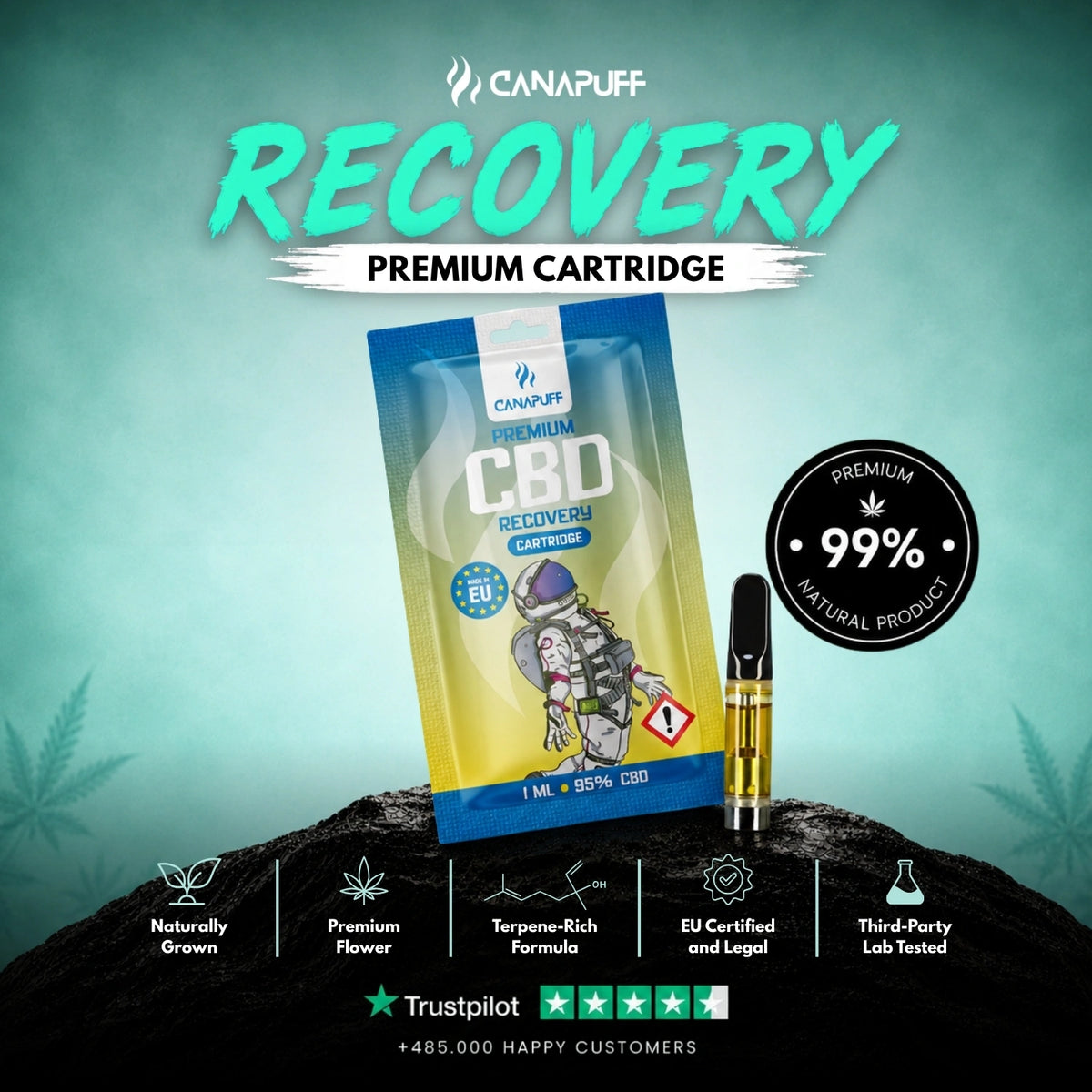 CBD Cartridge Recovery 95% – cartuccia per vape, foto 2
