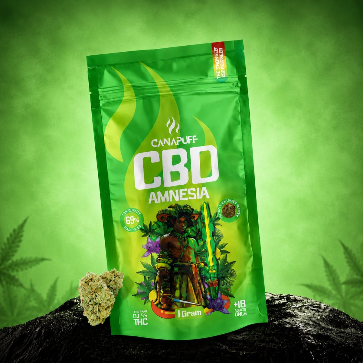 Canapuff CBD Flowers Amnesia 69%, confezione da 1 grammo