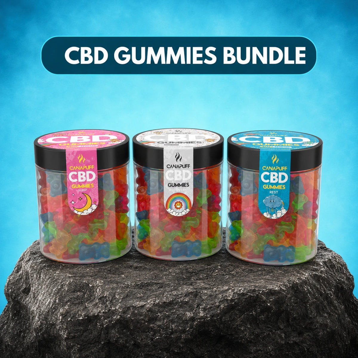 Canapuff CBD Gummies Bundle, 3 barattoli con gusti e formulazioni miste