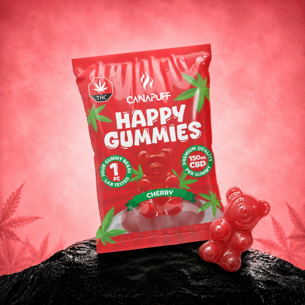 Canapuff CBD Gummies Cherry 150 mg, 1 orsetto gommoso aspro