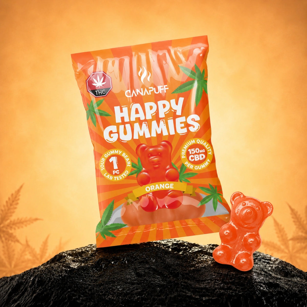 Canapuff CBD Gummies Orange 150 mg, bustina da 1 pz