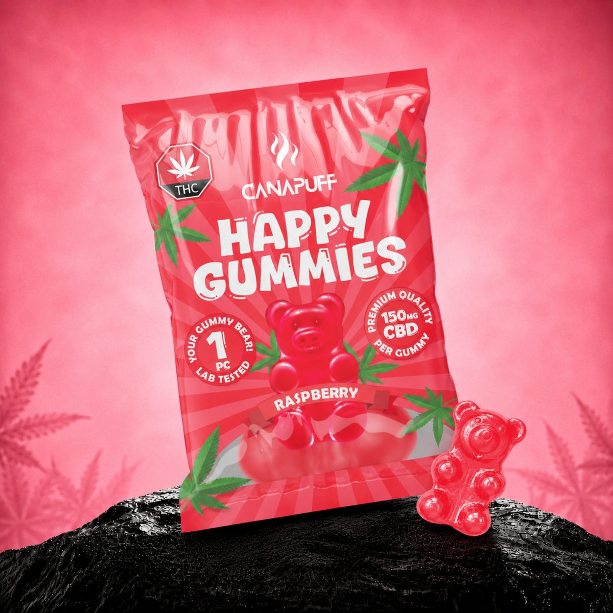 Canapuff CBD Gummies Raspberry, 150mg di CBD per gummy