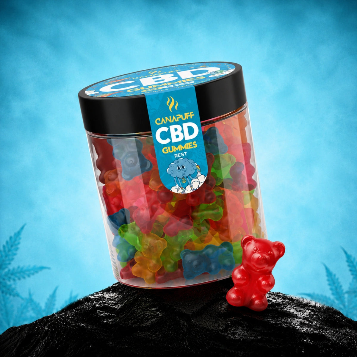 Canapuff CBD Gummies Rest, gusti assortiti in barattolo