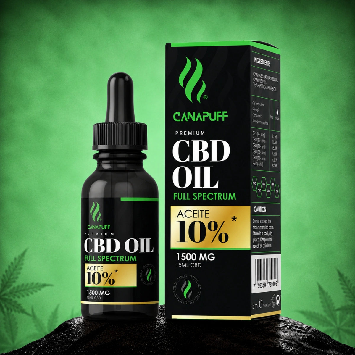 Canapuff CBD Oil Full Spectrum 10% 1500mg, flacone da 15ml con contagocce