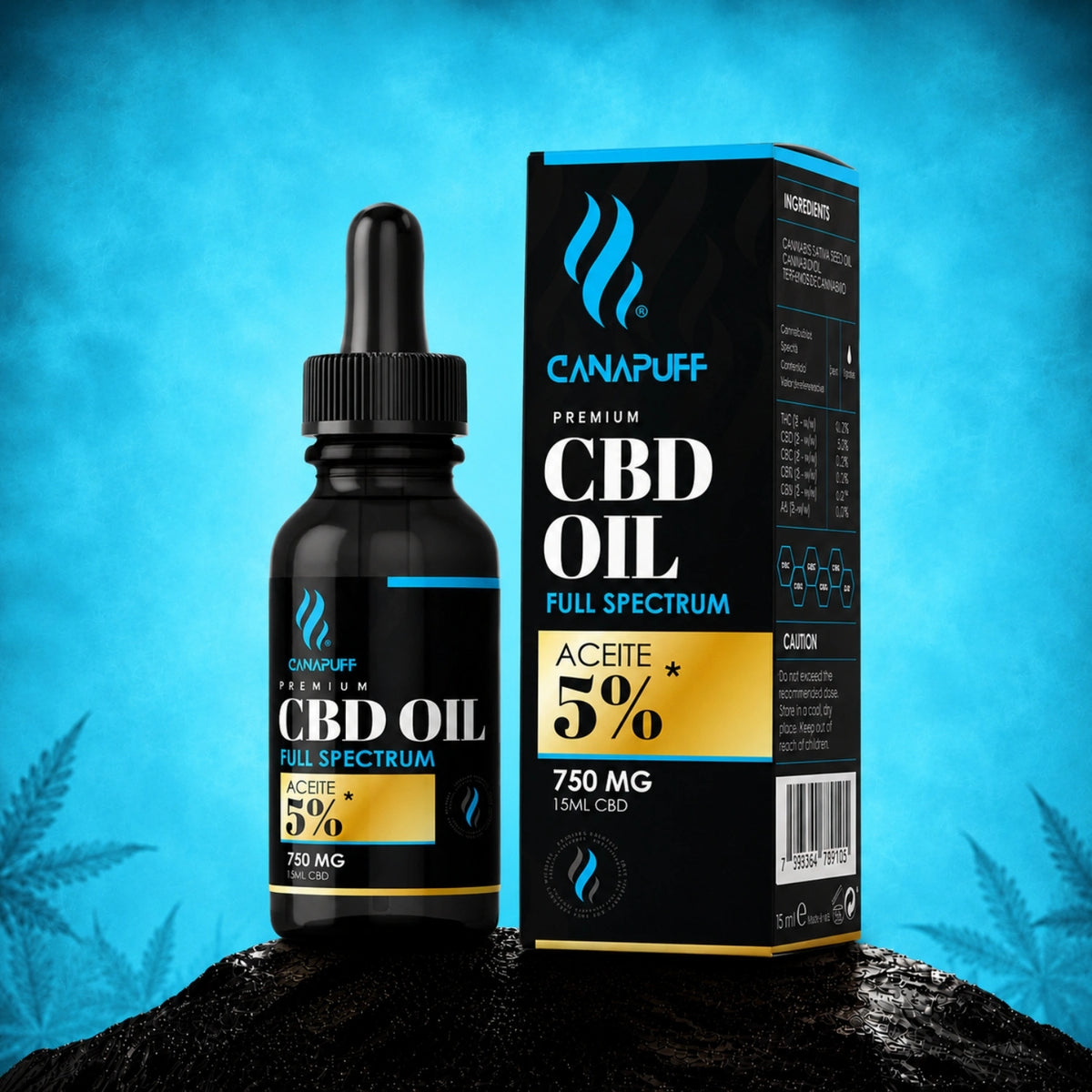 Canapuff CBD Oil Full Spectrum 5% 750 mg, flacone contagocce da 15 ml