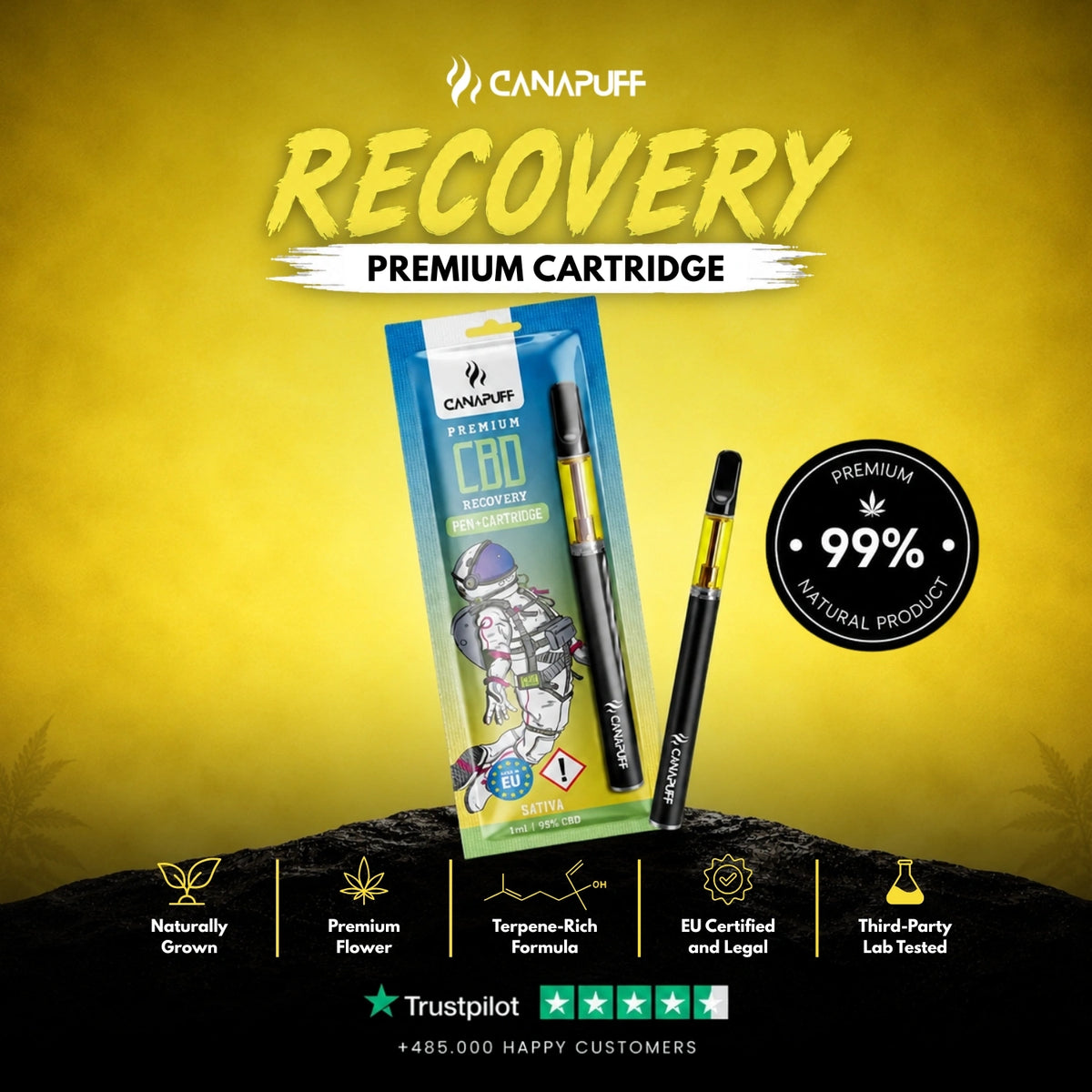 CBD Pen+Cartridge Recovery 95% – vape pen con cartuccia, foto 2