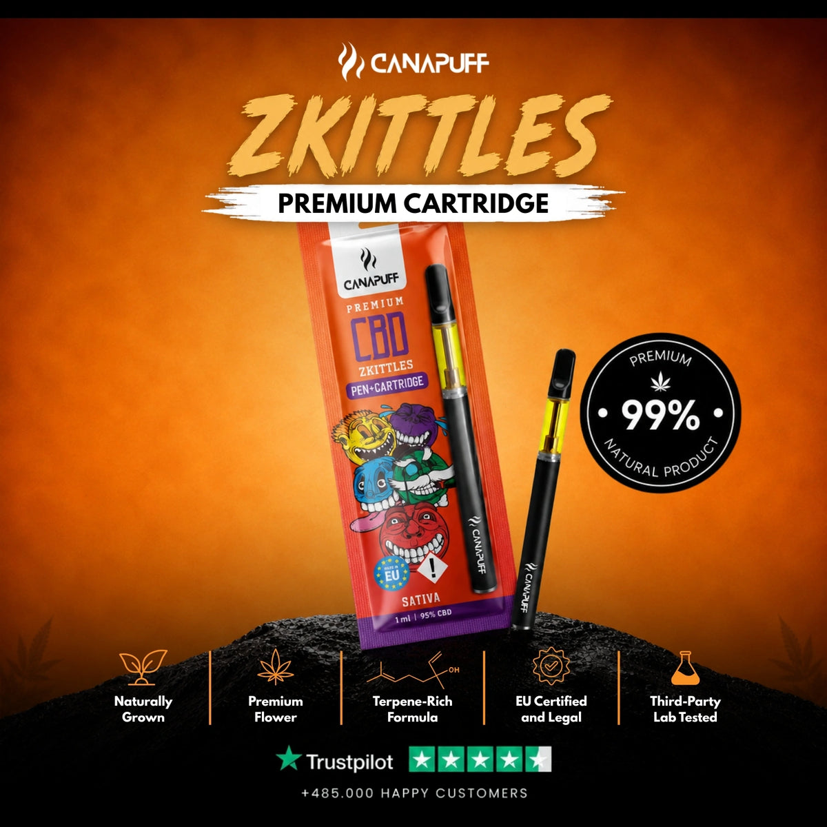 CBD Pen+Cartridge Zkittles 95% – vape pen con cartuccia, foto 2