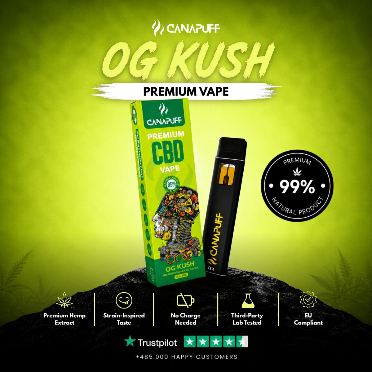 CBD Vape OG Kush 95% 1ml – vape pen usa e getta, foto 2