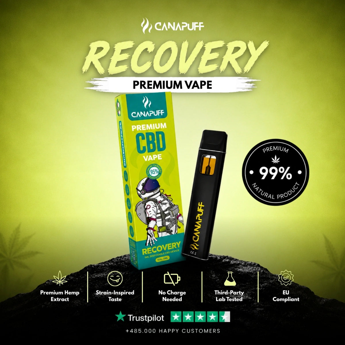 CBD Vape Recovery 95% 1ml – vape pen usa e getta, foto 2