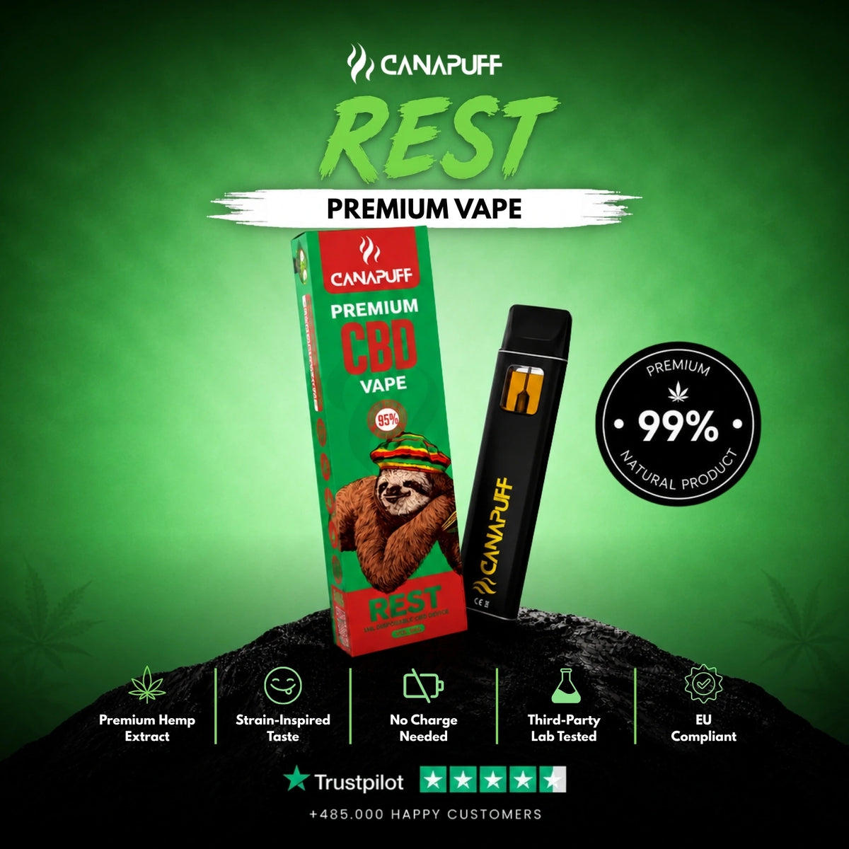 CBD Vape Rest 95% 1ml – vape pen usa e getta, foto 2