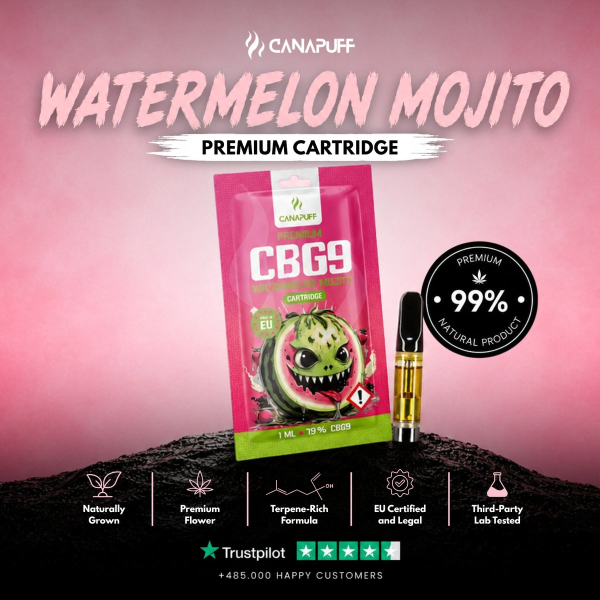 CBG9 Cartridge Watermelon Mojito 79% – cartuccia per vape, foto 2