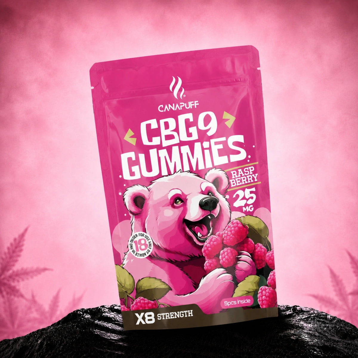 Gummies Canapuff CBG9 raspberry 25 mg, 5 pezzi, concentrazione X8