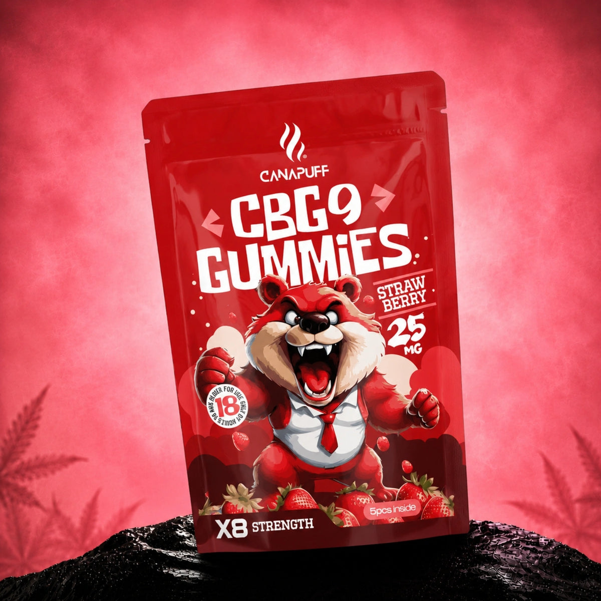 Canapuff CBG9 Gummies Strawberry 25 mg, 5 pezzi, concentrazione X8