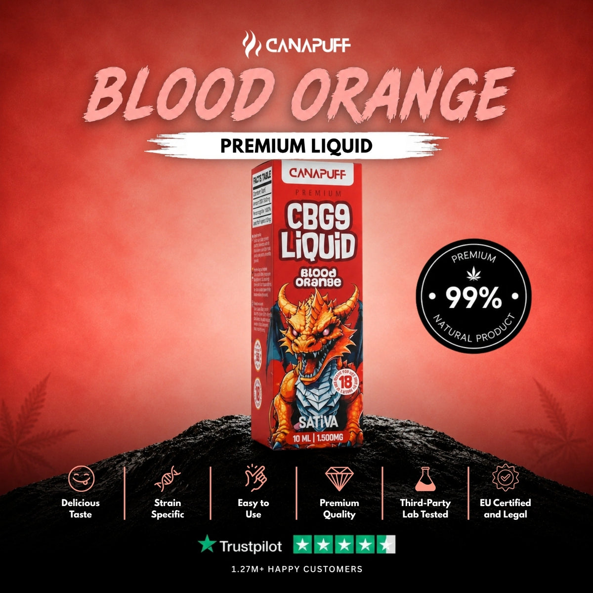 CBG9 Liquid Blood Orange 1500mg – flacone di liquid, foto 2