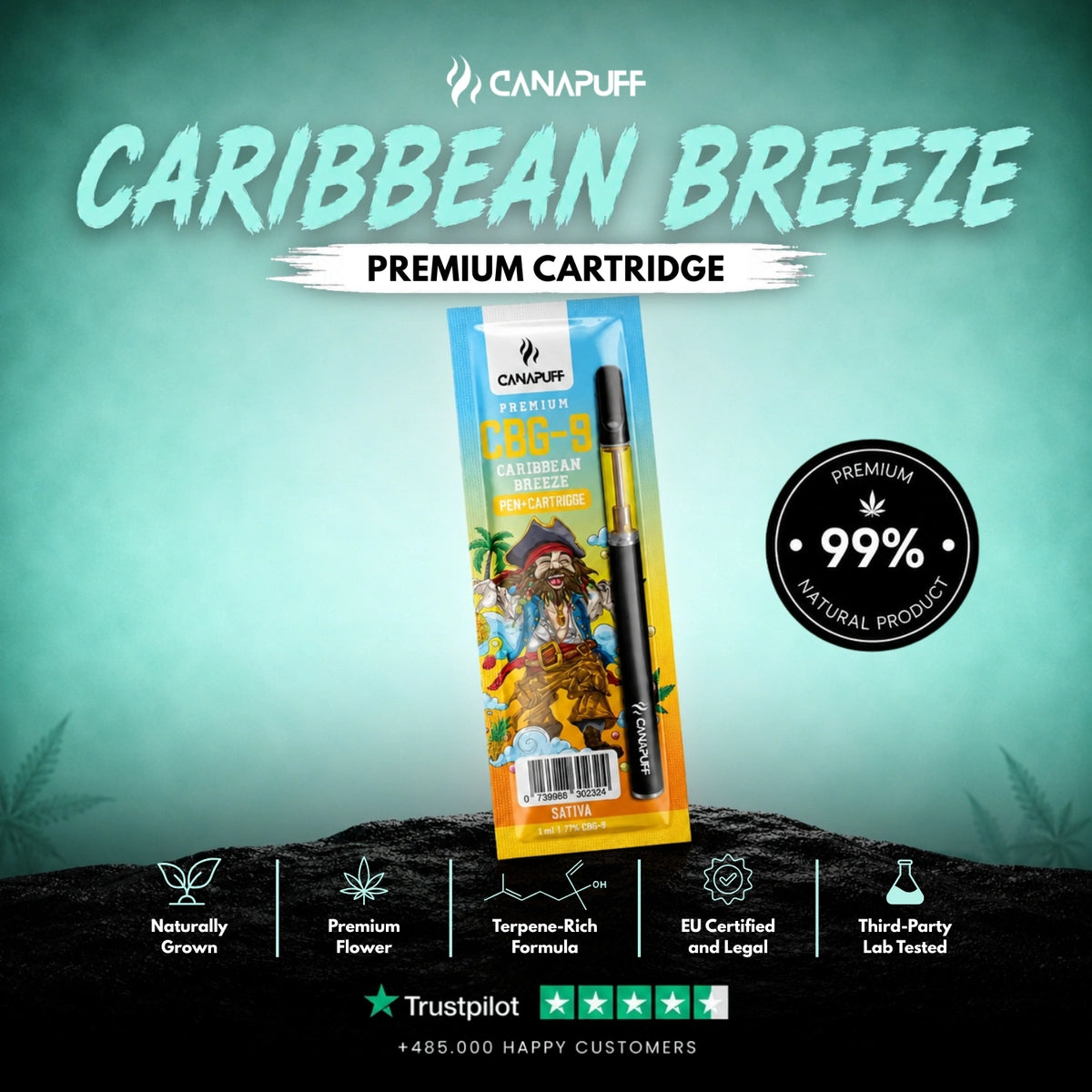 CBG9 Pen+Cartridge Caribbean Breeze 79% – vape pen con cartuccia, foto 2