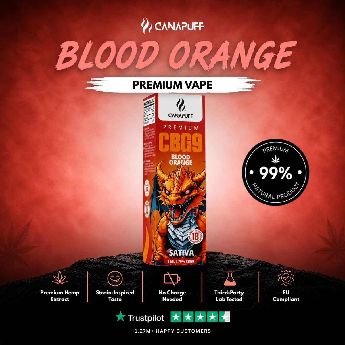 CBG9 Vape Blood Orange 79% 1ml – vape pen usa e getta, foto 2