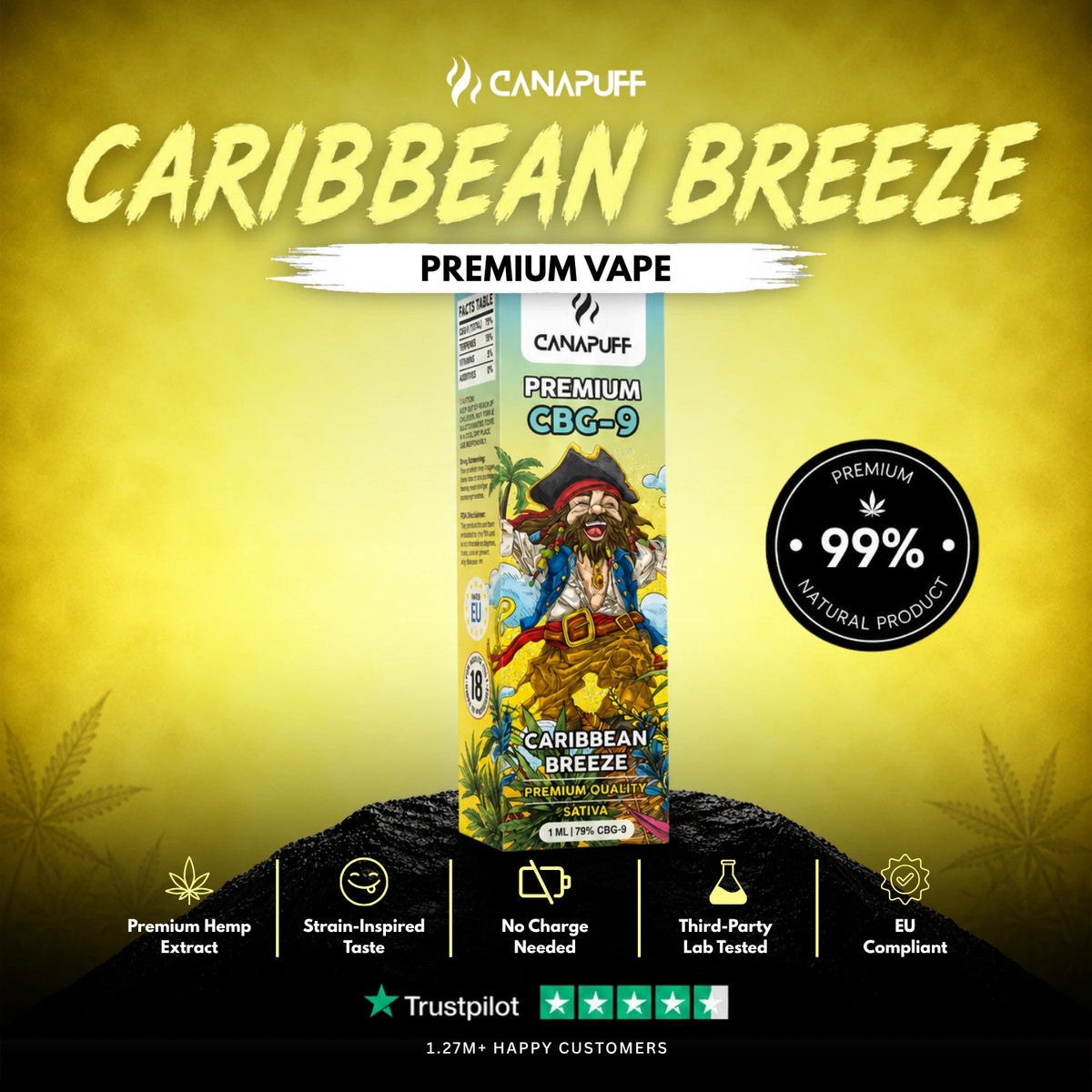 CBG9 Vape Caribbean Breeze 79% 1ml – vape pen usa e getta, foto 2