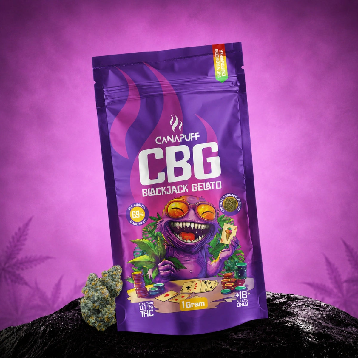 Fiori Canapuff CBG Blackjack Gelato 69%, bustina da 1 grammo