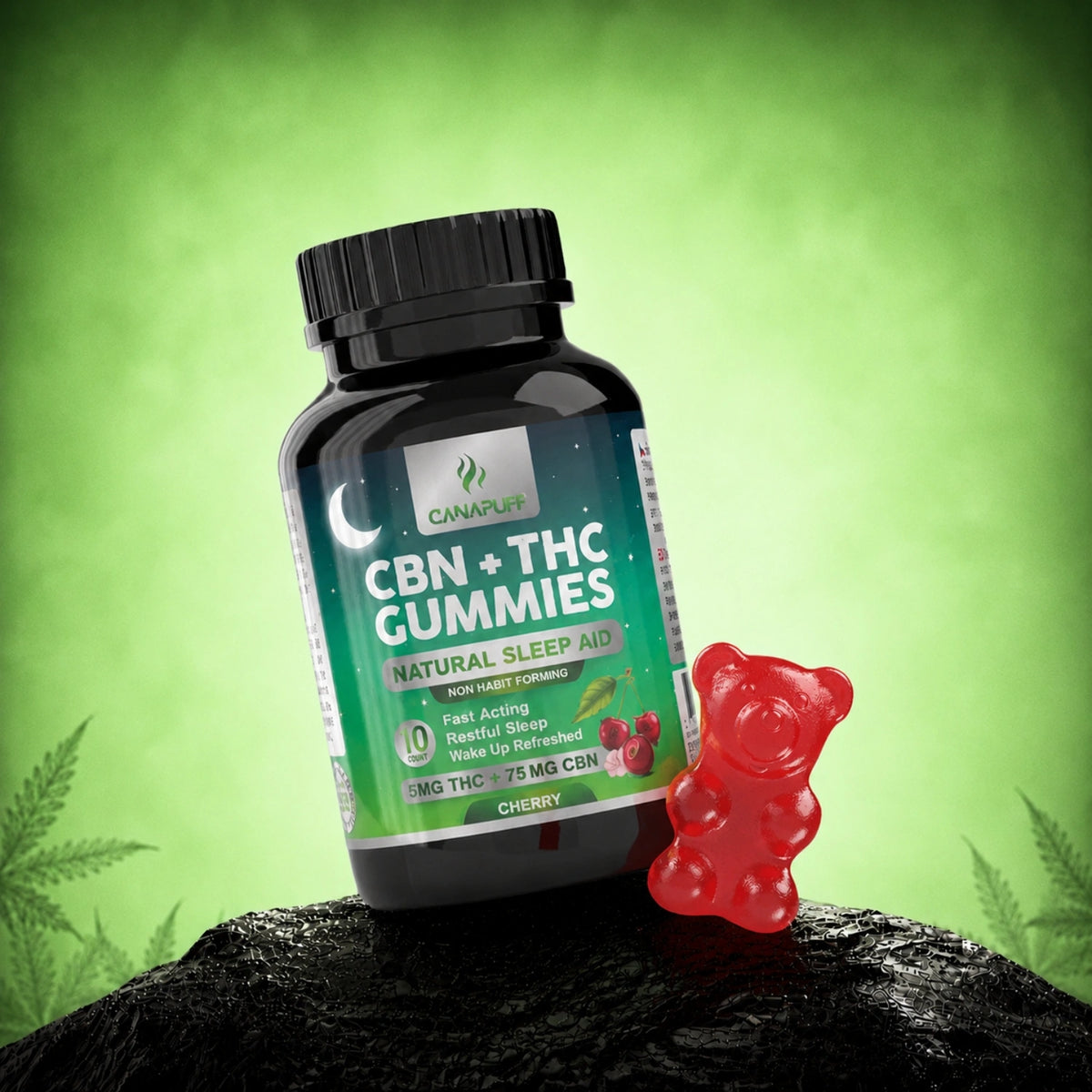 Canapuff CBN + THC Gummies Cherry, 5 mg di THC e 75 mg di CBN per gummy