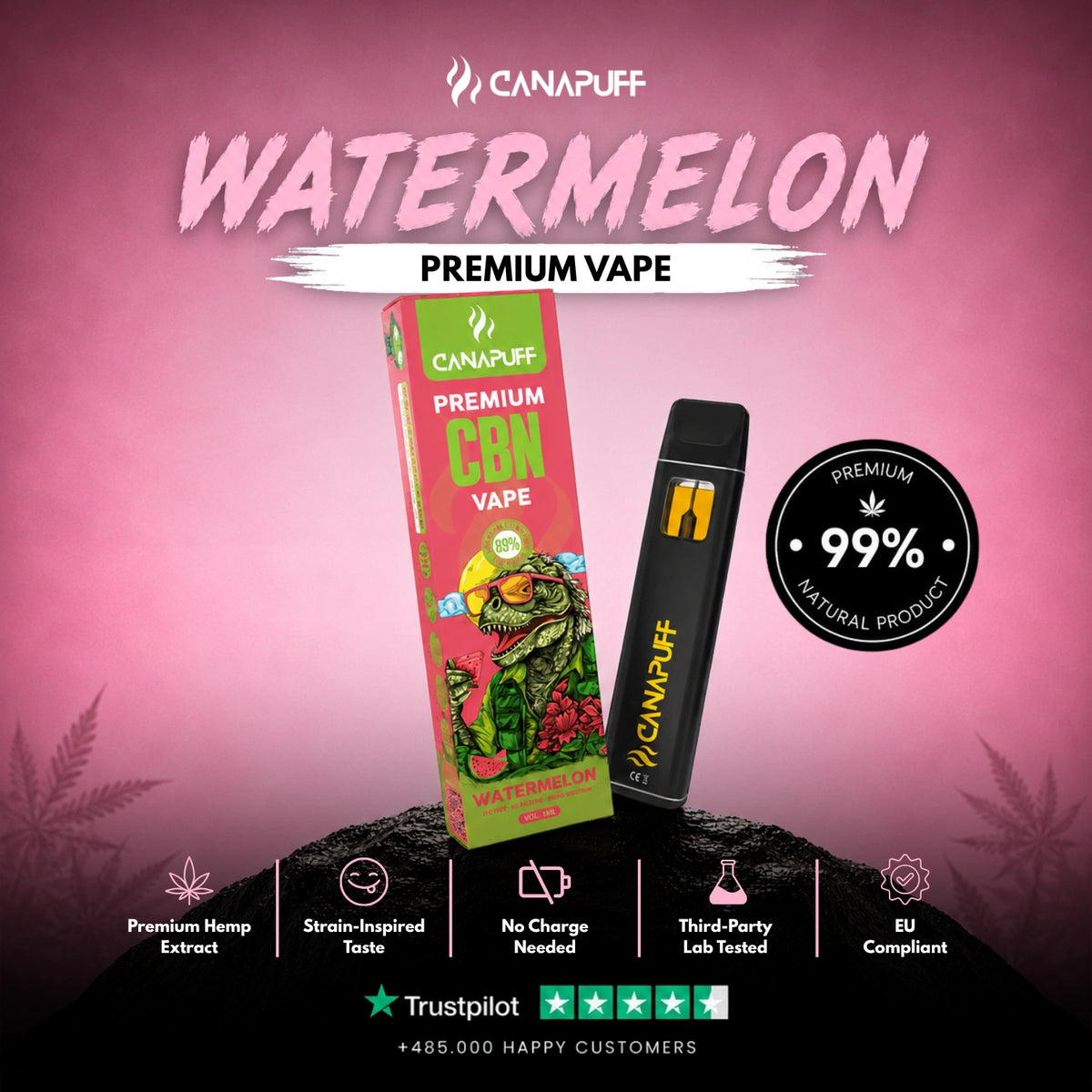 CBN Vape Watermelon 89% 1ml – vape pen usa e getta, foto 2