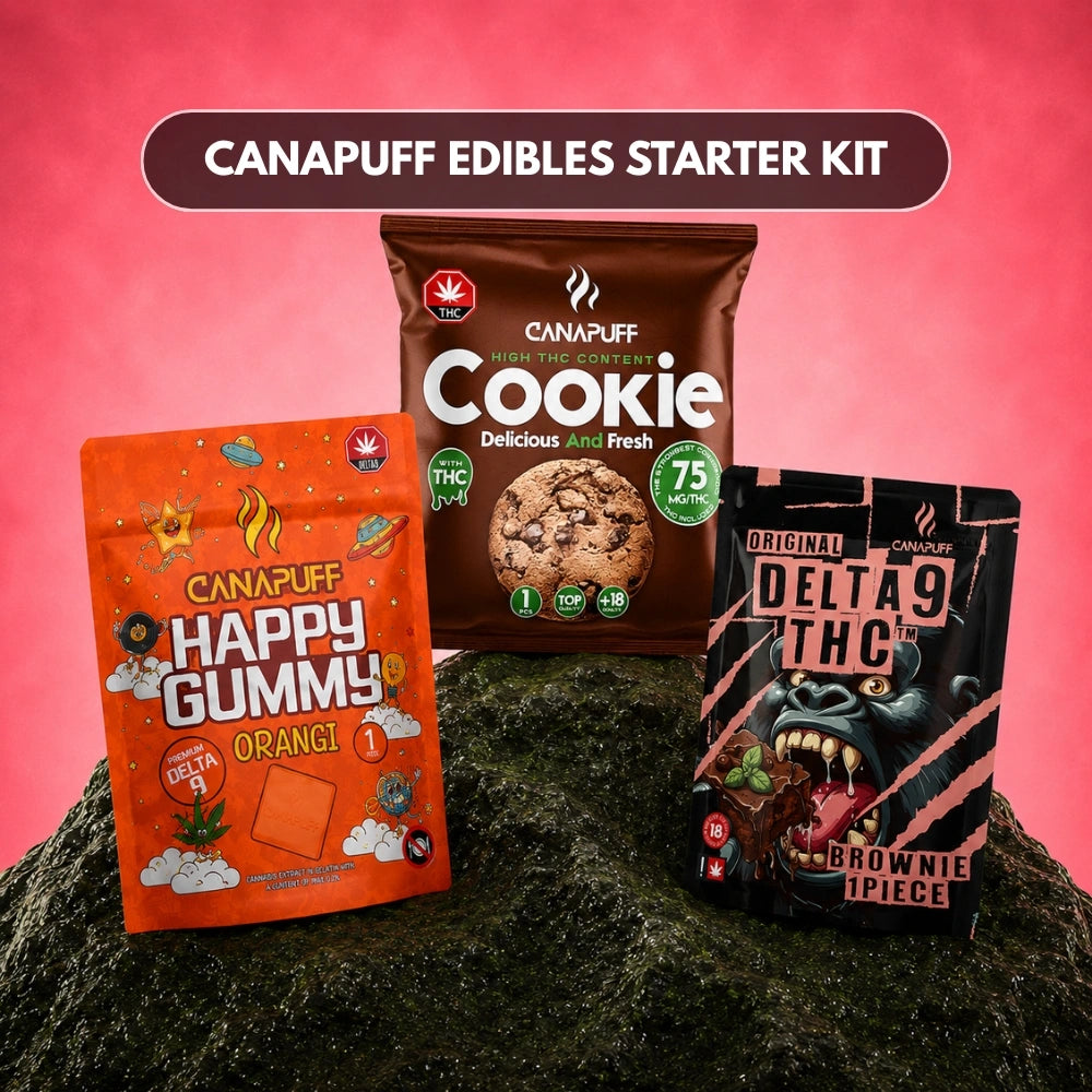 Set Canapuff Edibles Starter Kit con Happy Gummy, Cookie e Delta-9 THC Brownie