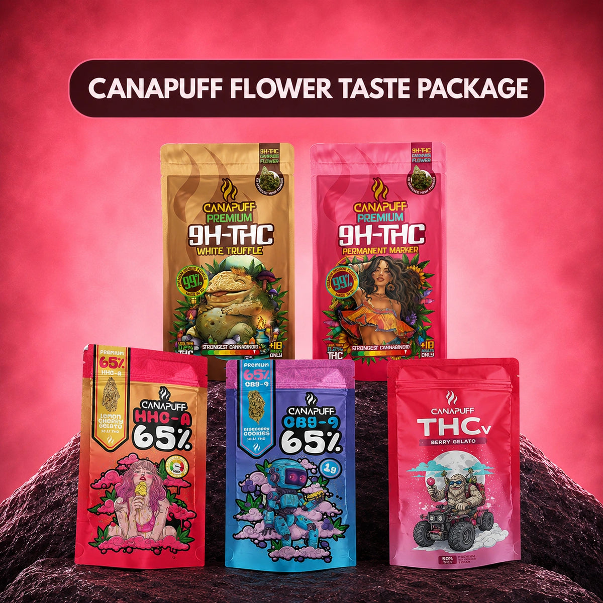 Canapuff Flower Taste Package con fiori di cannabis al Delta-9 THC in vari gusti