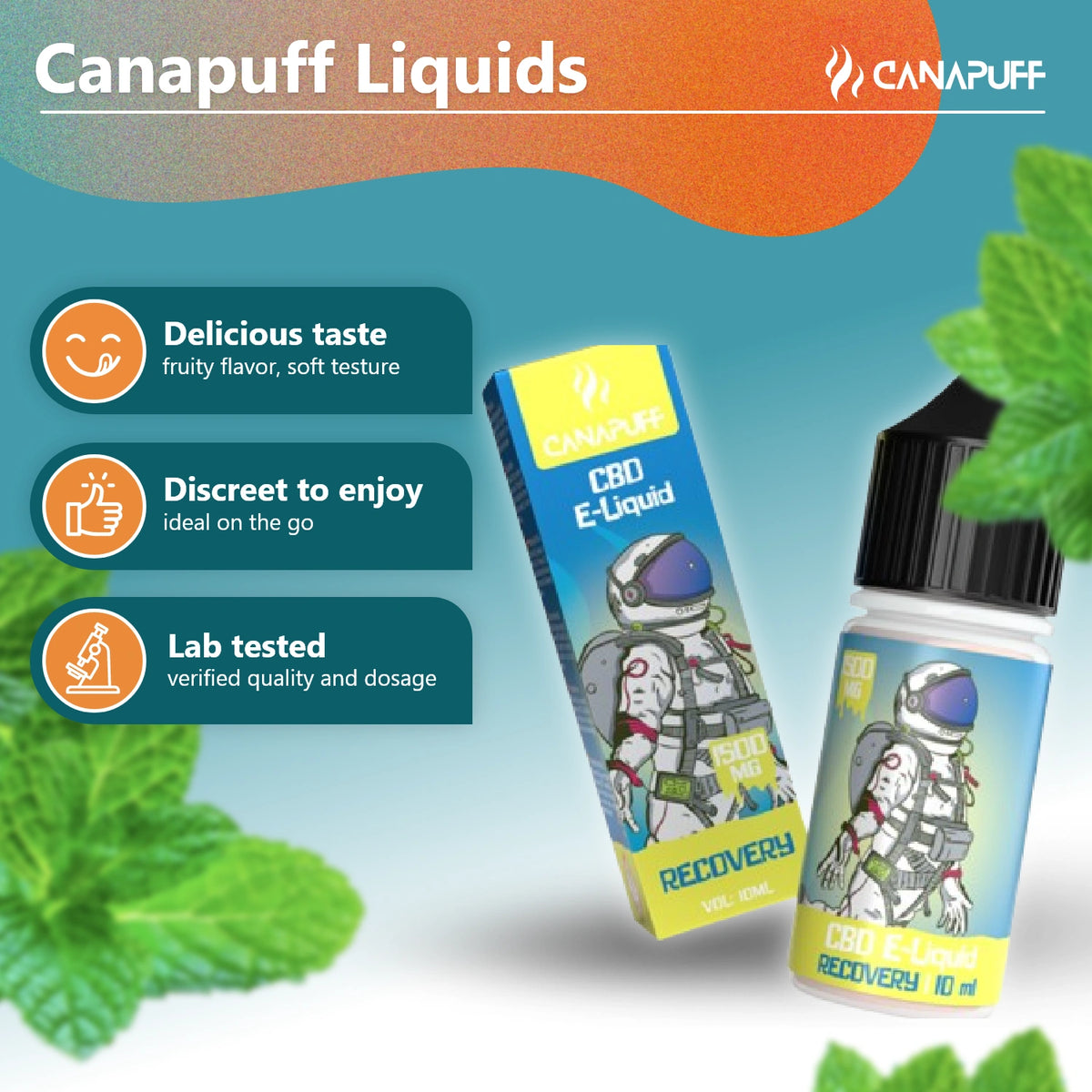 Canapuff CBD E-Liquid Recovery 1500mg, flaconcino da 10ml