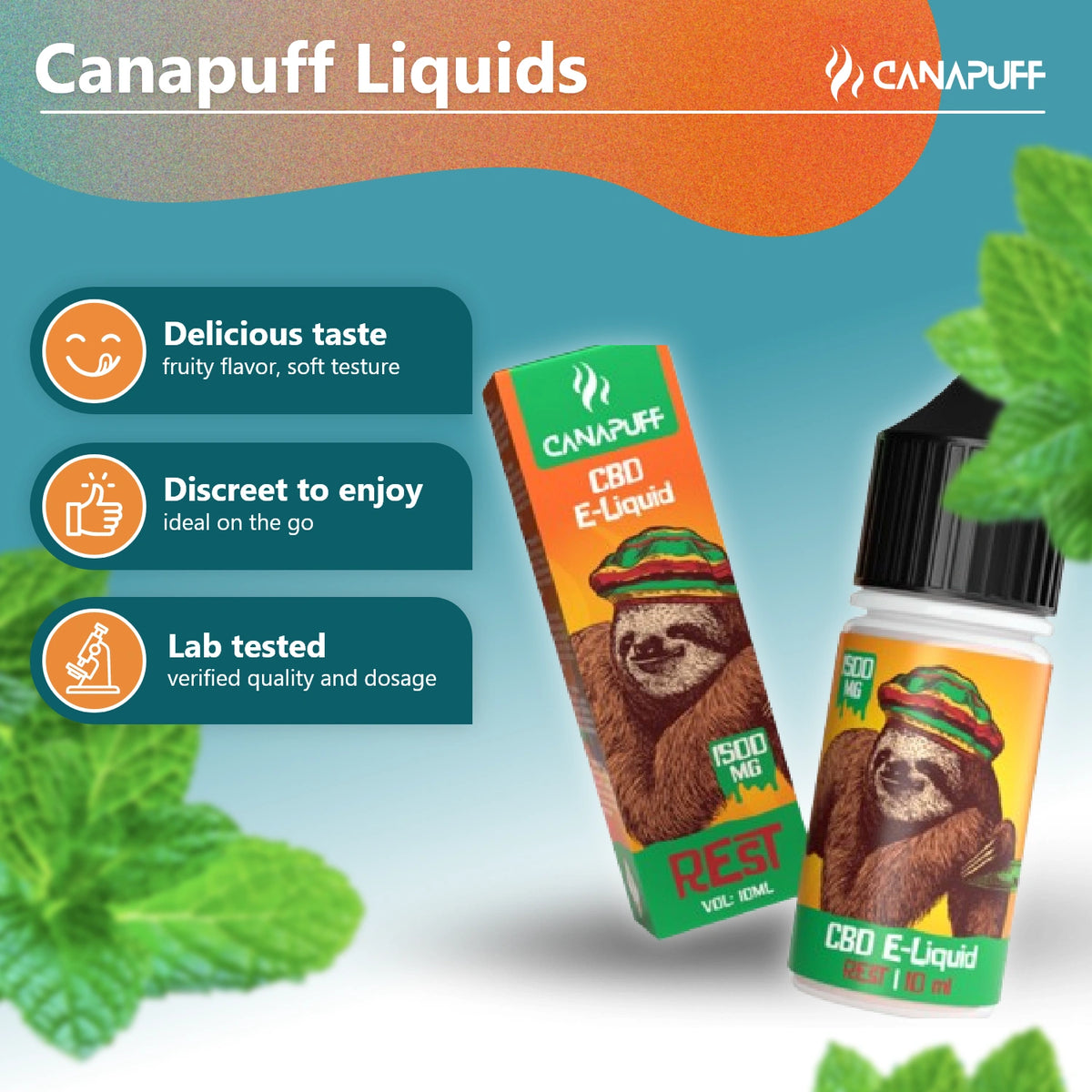 Canapuff CBD E-Liquid Rest 1500 mg, flacone di liquid da vape da 10 ml