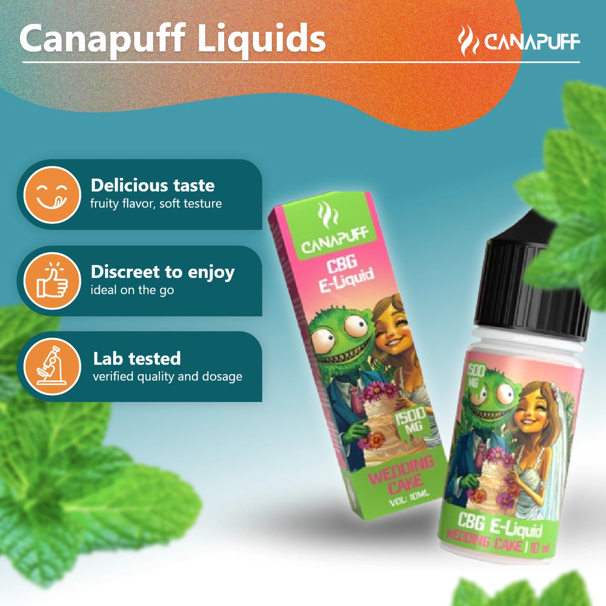 Canapuff CBG E-Liquid Wedding Cake 1.500 mg, flacone vape da 10 ml