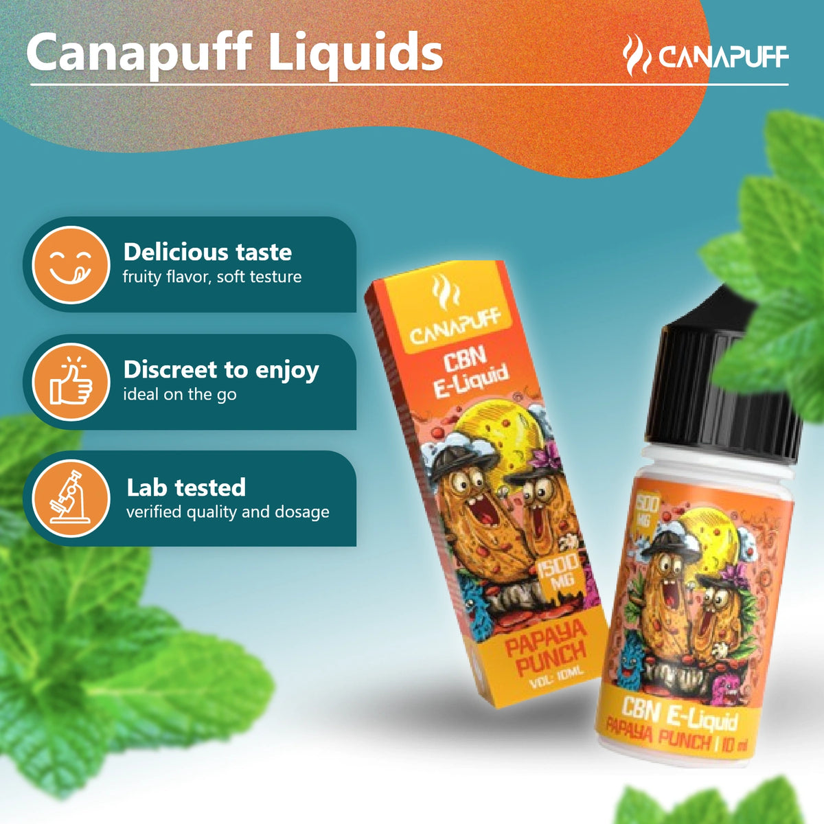 Canapuff CBN E-Liquid Papaya Punch 1.500mg, flacone vape da 10ml