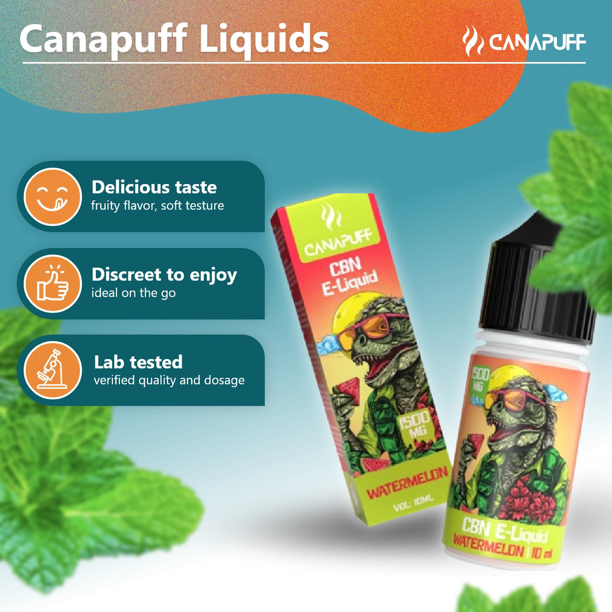 Canapuff CBN E-Liquid Watermelon 1500 mg, flacone da 10 ml e 10 ml di liquid da vape