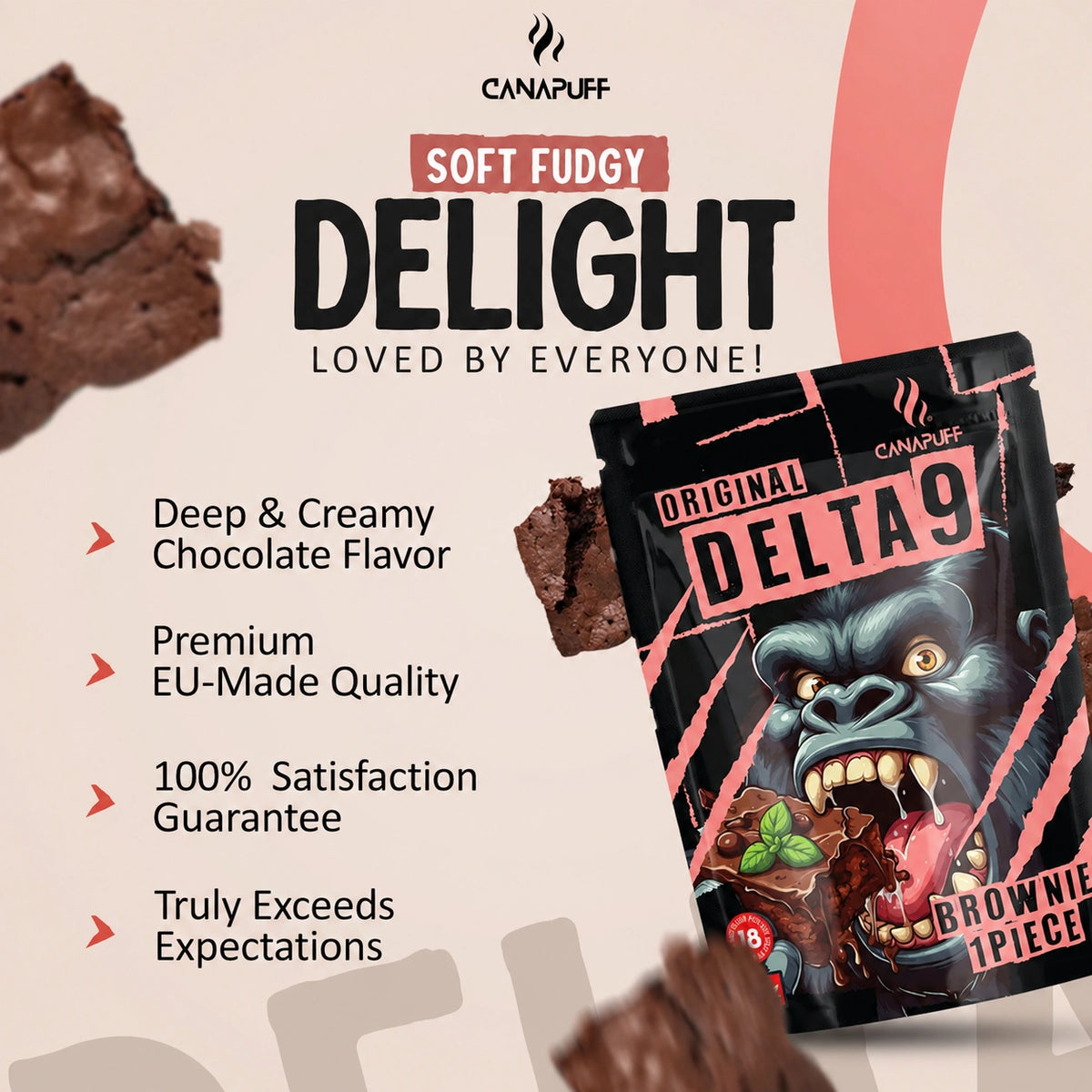 Canapuff Delta 9 Brownies, brownie al cioccolato con Delta-9 THC da canapa