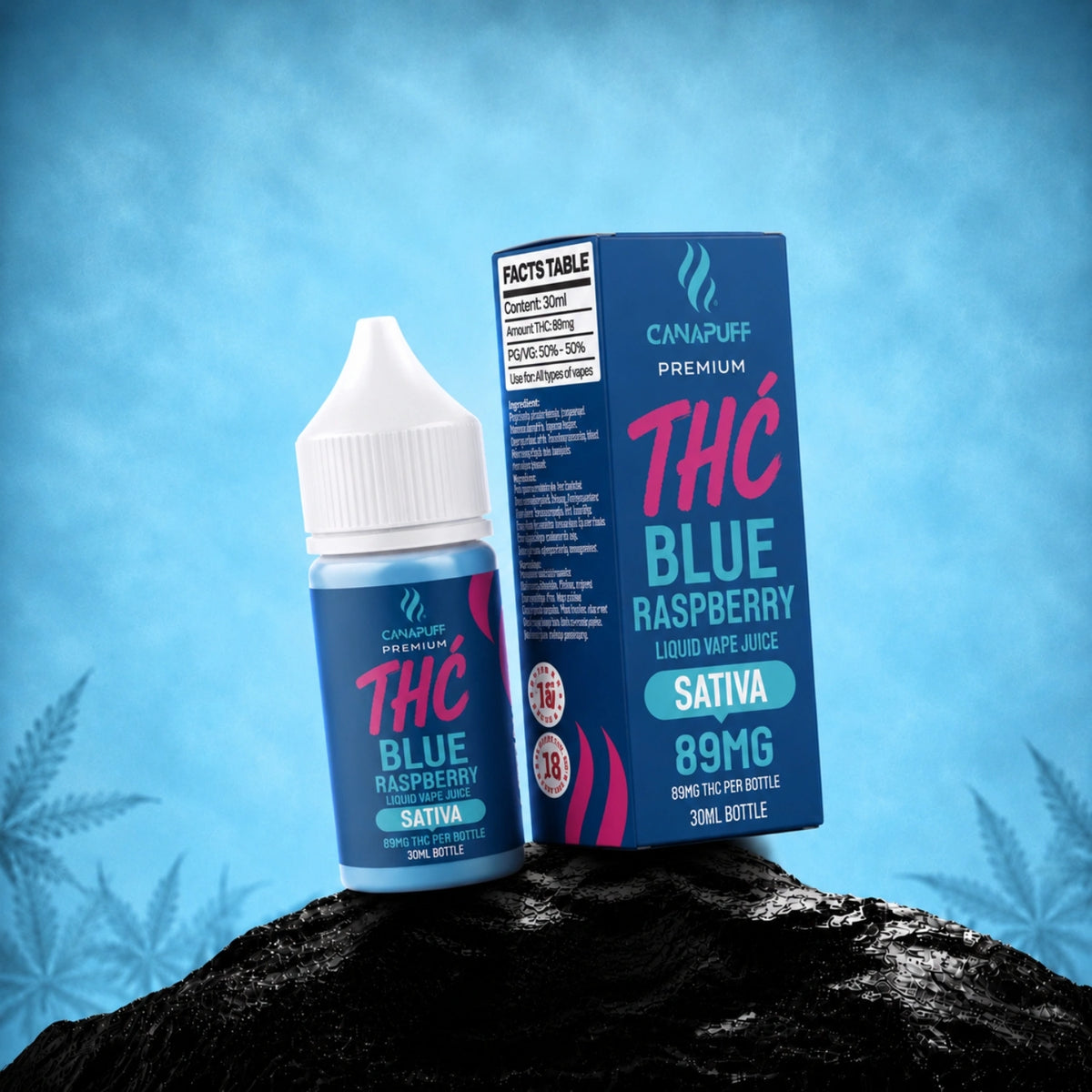 Liquid da vape Canapuff Blue Raspberry, Delta-9 THC 89mg, flacone da 30ml