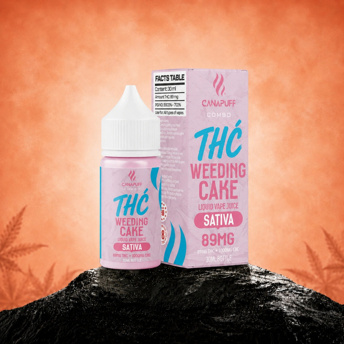 Liquid da vape Canapuff Combo Wedding Cake, 89mg di THC + 1000mg di CBC, flacone da 30ml