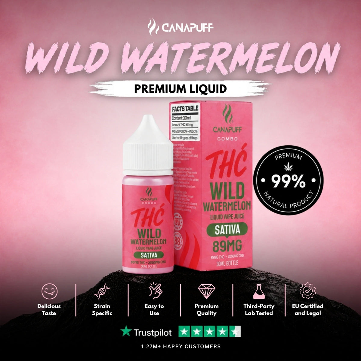 Delta 9 Liquid Wild Watermelon 30ml – flacone di liquid, foto 2